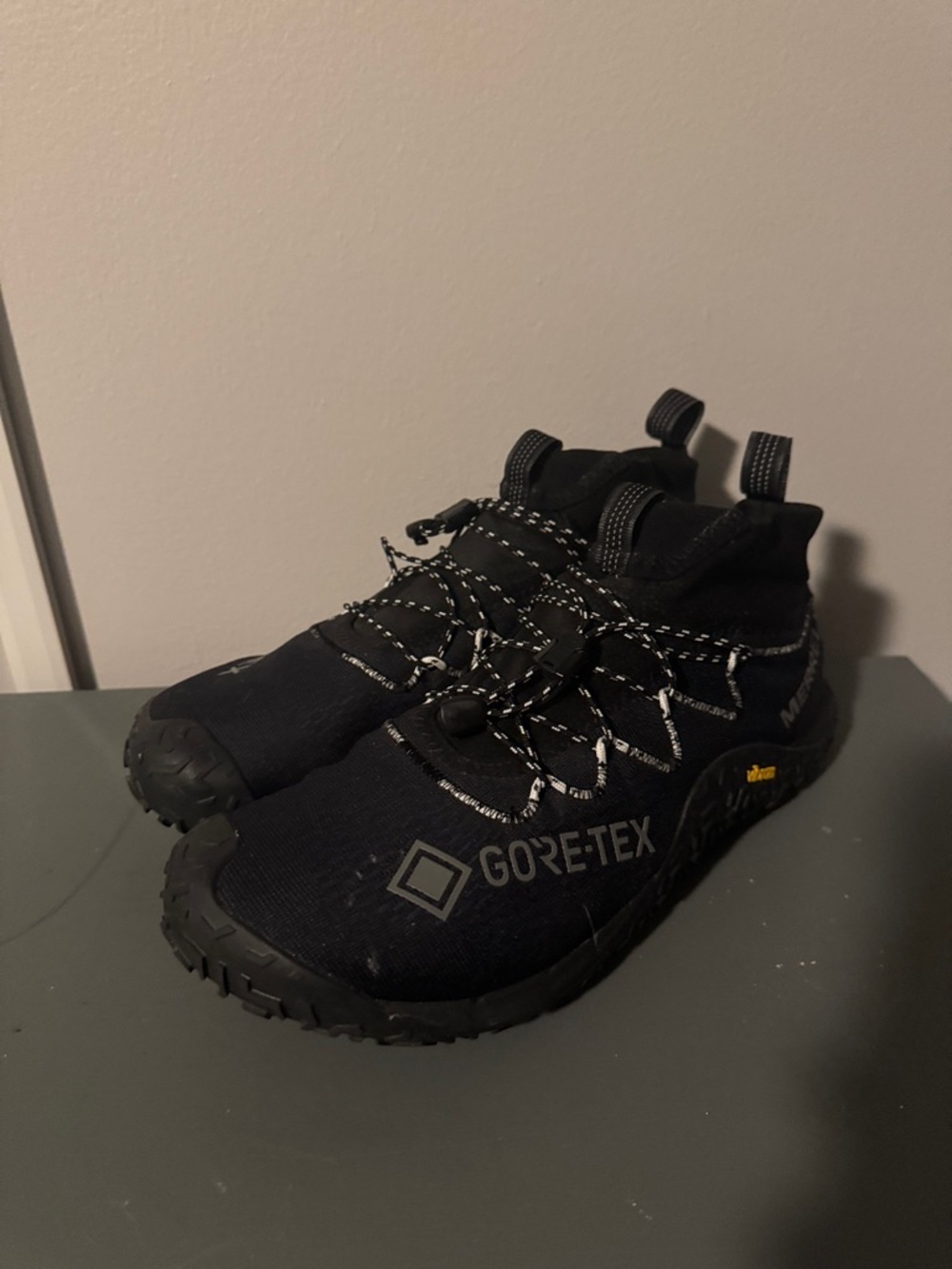 Merrell Black Gore‑Tex Trail Slip‑On Sneakers with Reflective Laces